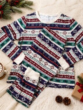 Knix Holiday Fair Isle Pajama Set Women’s Large Cotton Lounge Set